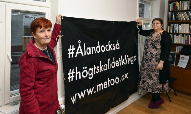 291122 , 29112022 , 20221120 , 5år sen Metoo , fr vänster Mia Hanström , Jane Carlsson projektledare jämställd skola och fritid för Ålands feministparaply