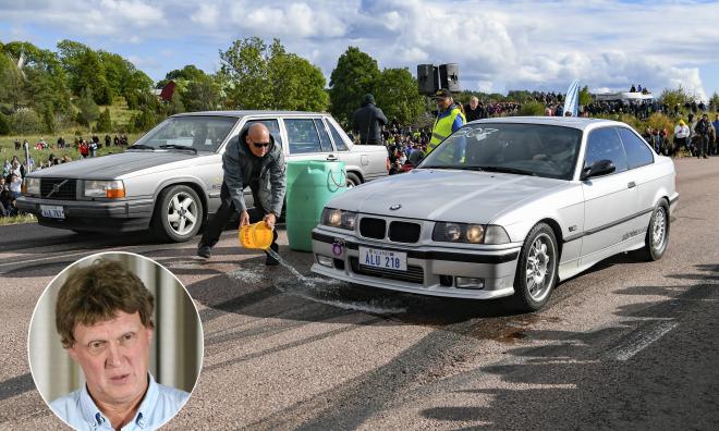 Johan Sedin i en Volvo och Rikard Eklund i en BMW gjorde upp med sina gatbilar.@Foto:Robert Jansson