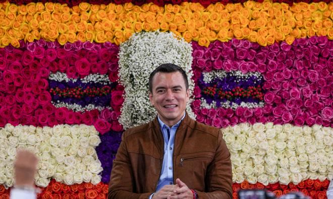 Ecuadors president Daniel Noboa tidigare i april.