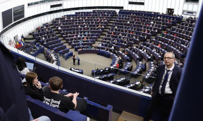 Utsikt ner över EU-parlamentets ledamöter i Strasbourg. Arkivbild.
