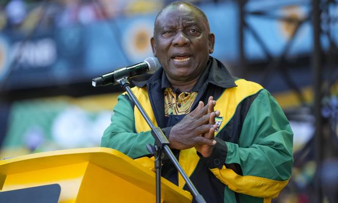 Sydafrikas president Cyril Ramaphosas parti ANC måste samtala med andra partier efter landets val. Arkivbild.
