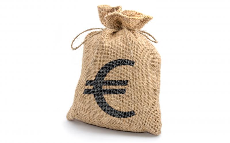 Bag from a sacking with euro sign isolated on a white background.