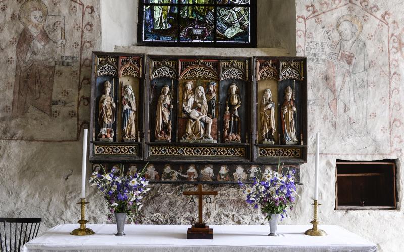Finströms kyrka , kyrkor *** Local Caption *** @Bildtext:Altarskået är från 1460-talet. Den nedre delen av altarskåpet av De kloka och okloka jungfrurna är från 1500-talet.@Foto:Foto: Hülya Tokur-Ehres 