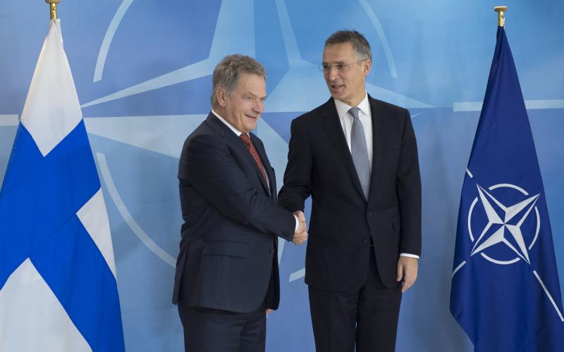 NATO Secretary General Jens Stoltenberg welcomes the President of the Republic of Finland, Sauli Niinisto at NATO headquarters