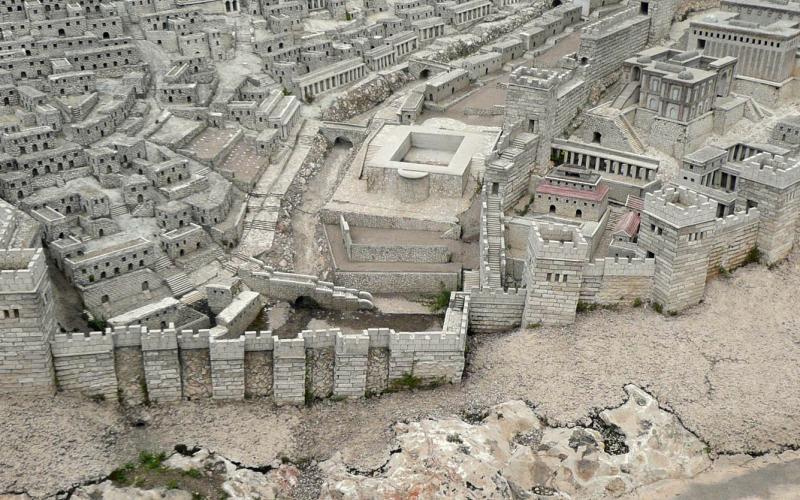 Miniatyrmodell av Jerusalem och hur det var där för flera tusen år sedan.