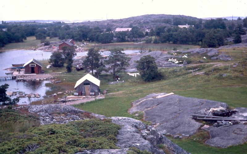 Utsikt från Böte-berget på Kyrkogårdsö, Kökar, i början av 1960-talet.