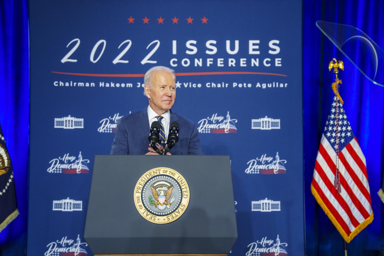 President Joe Biden delivers remarks at the House Democratic Caucus Issues Conference, Friday, March 11, 2022, at the Hilton Philadelphia Pennâs Landing in Philadelphia. (Official White House Photo by Adam Schultz)