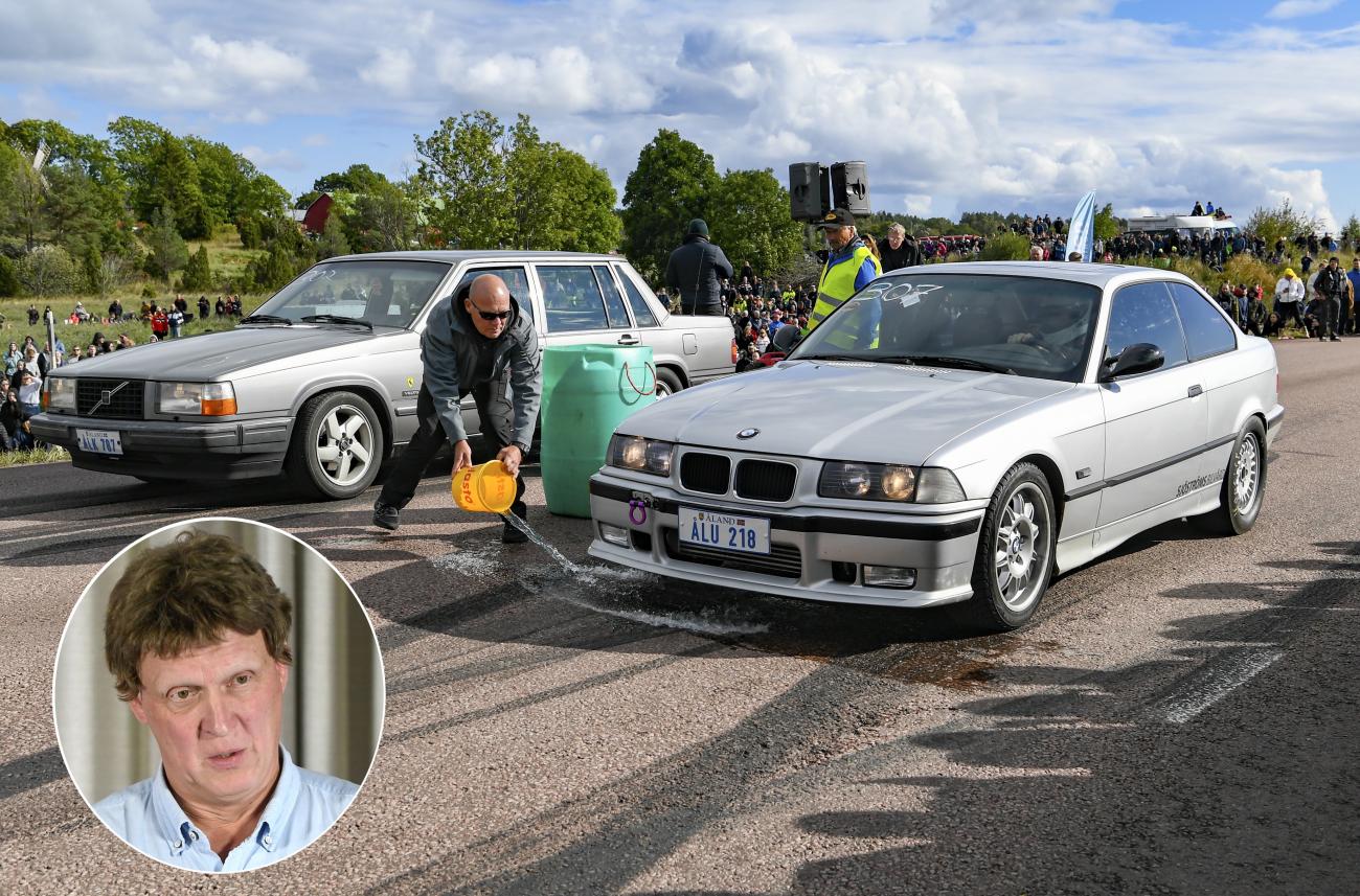 Johan Sedin i en Volvo och Rikard Eklund i en BMW gjorde upp med sina gatbilar.@Foto:Robert Jansson